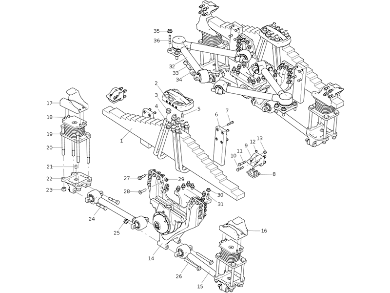 Sitrak Version 20 Standard Weight Mixing Disconnecting Balance Suspension (14 Square/38t/12×23×1350/Frame 850_8+5_casting Cross Member/Mat16bg/Four Riders/Plate Spring Distance 1030)